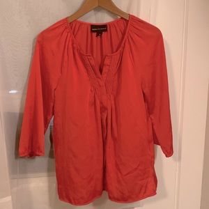 Shiny coral top with gold thread accents 3/4 sleeves